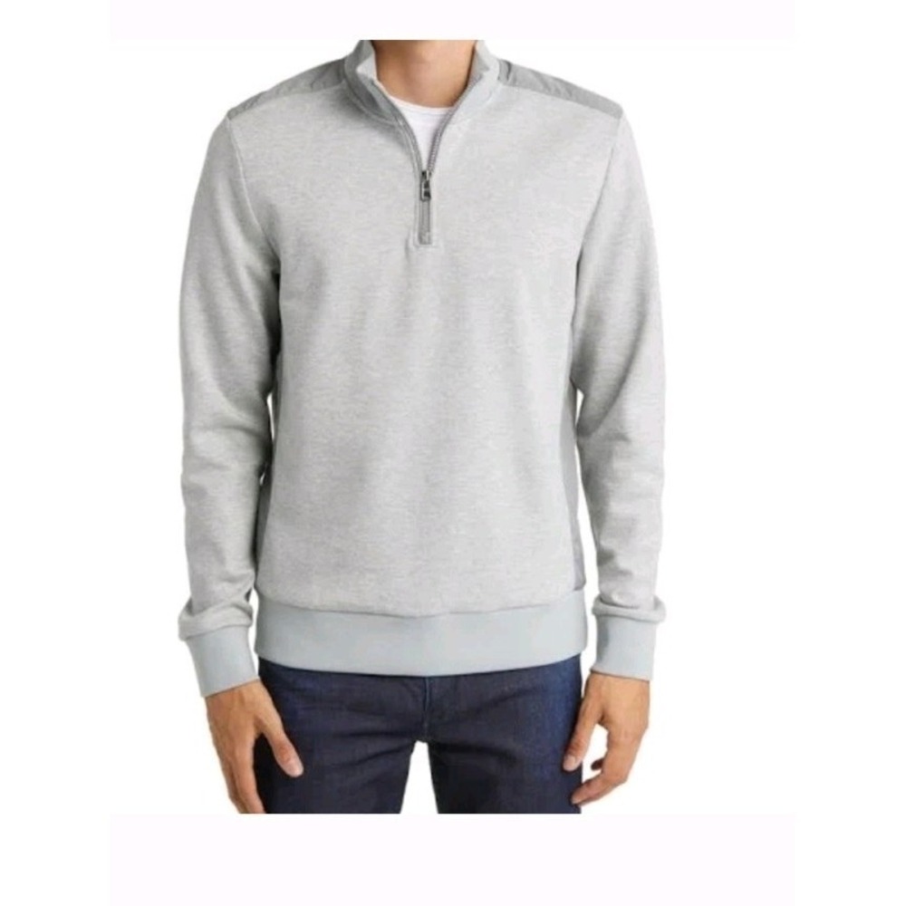 Hugo Boss Mens Quarter Zip Pullover Heather‎ Grey Hybrid Tech Sweatshirt Large